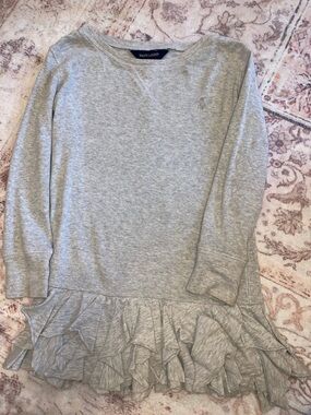 Ralph Lauren Heather Gray Ruffle-Hem Knit Top